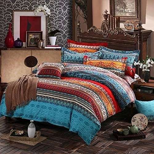 Boho Stripe Duvet Cover Set - 100% Cotton, Soft & Warm, King/California King