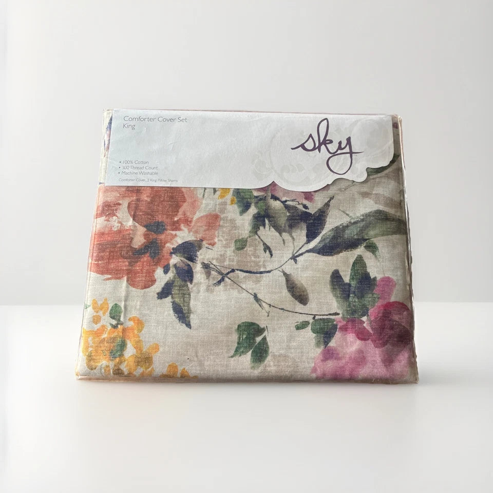 SKY HARPER AUTUMNAL FLORAL KING DUVET COVER SET SHAMS 100% COTTON